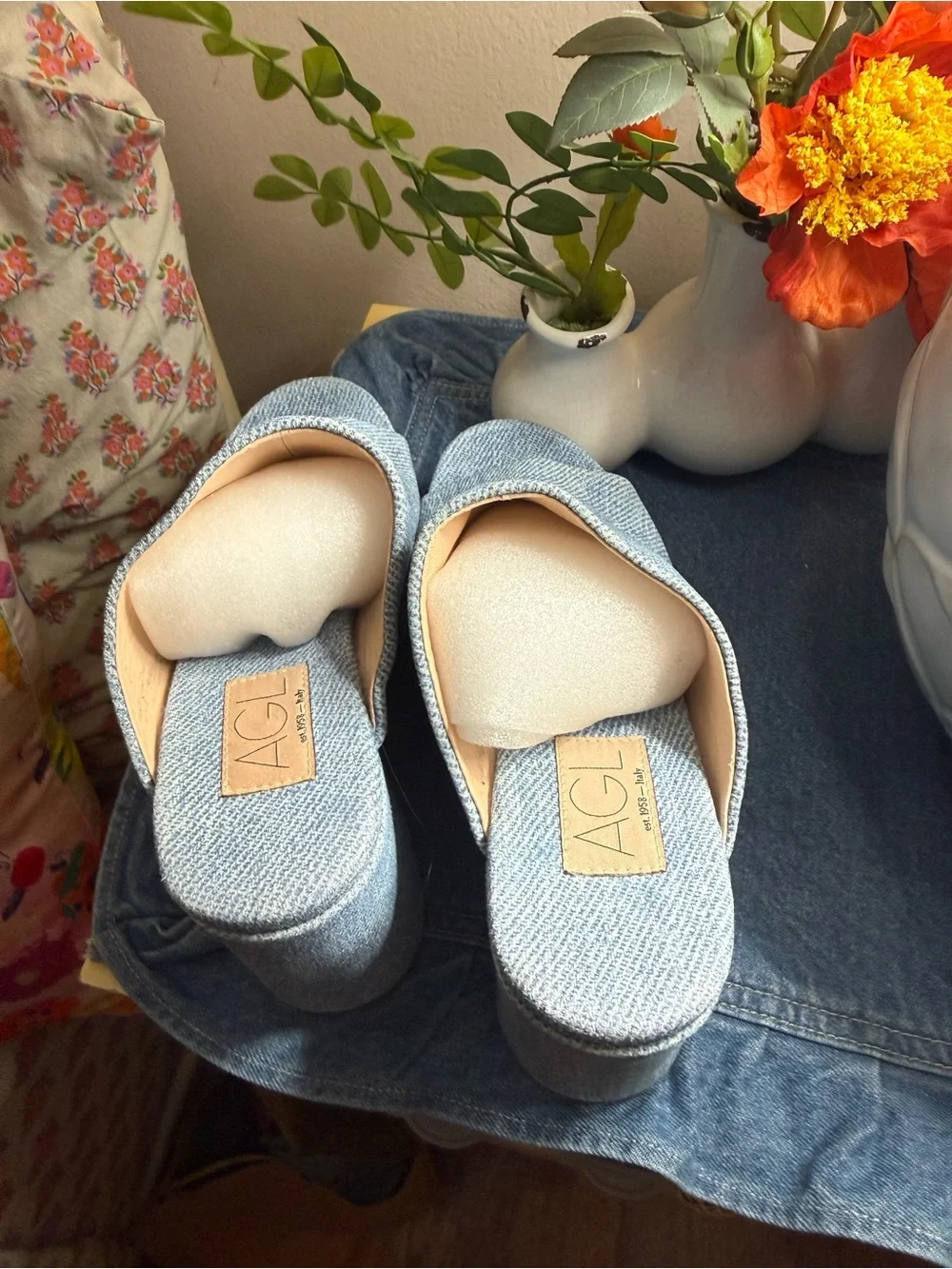 AGL Denim Blue Platform Mule Heels-38.5